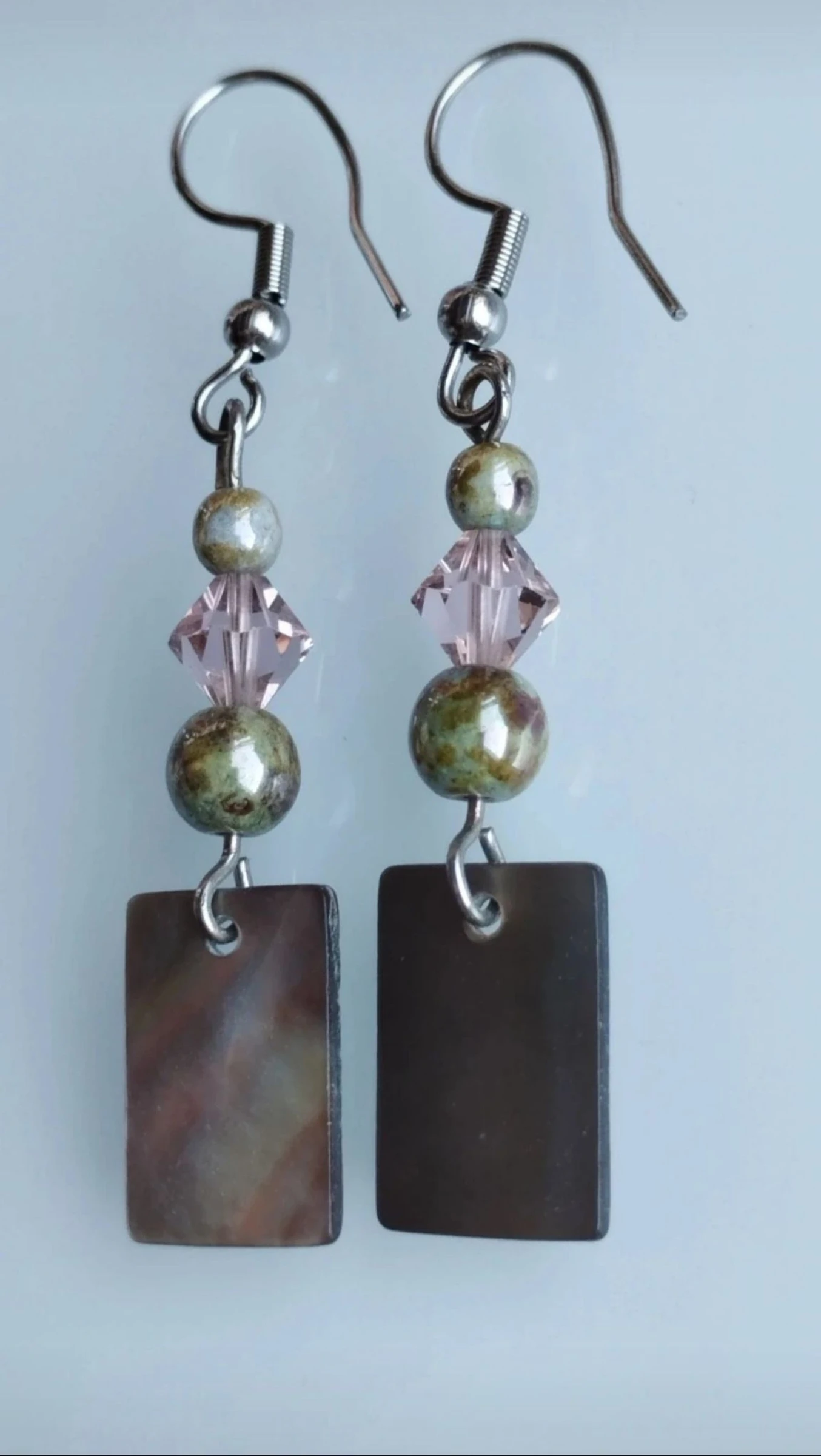 🌪️🌟🟢Beautiful and Elegant Handmade Mother-of-Pearl Earrings with Swarovski Crystal and River Pearls🟢🌟🌪️ – photo 4